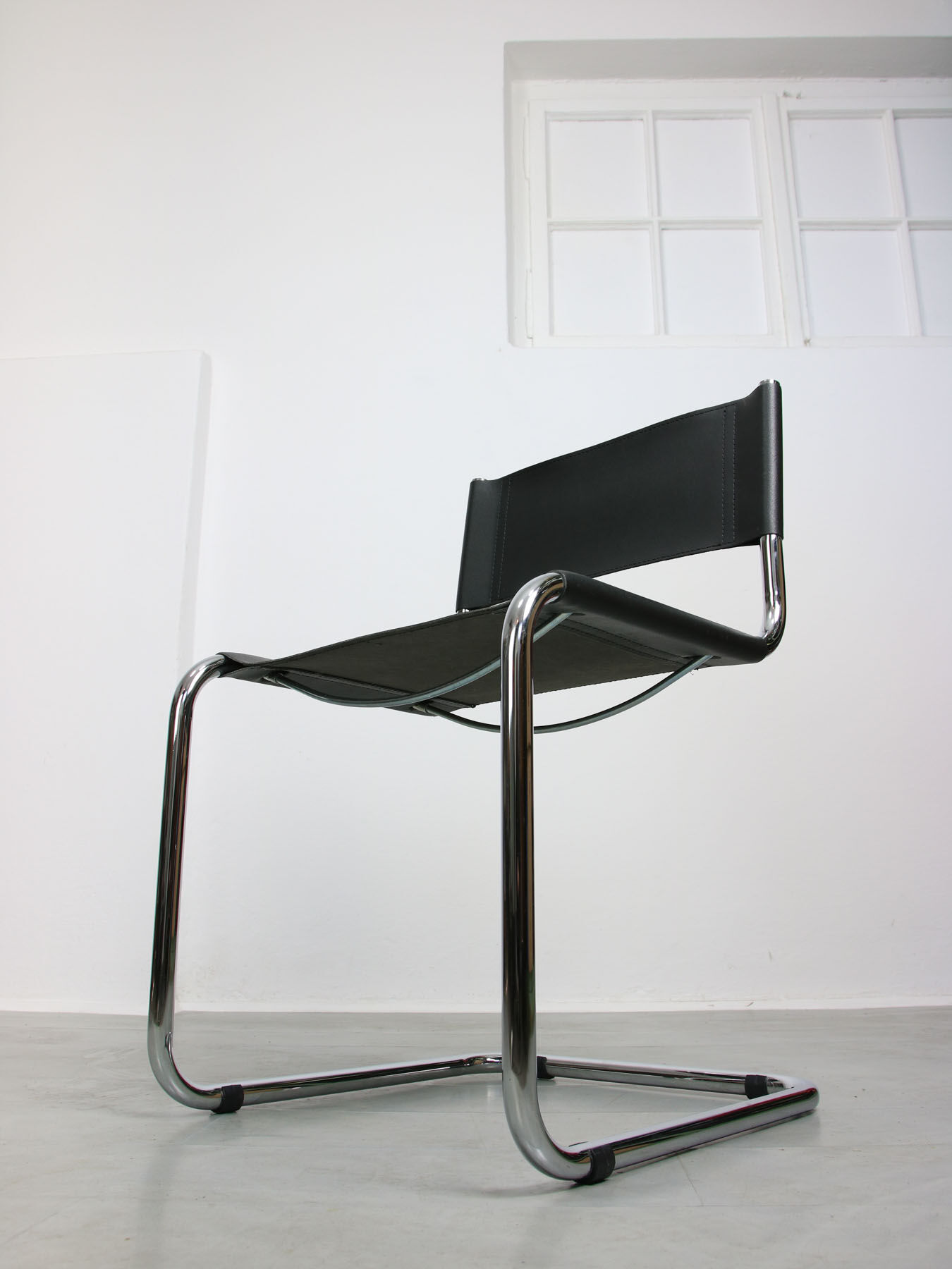 Vintage black leather bauhaus chair, italy
