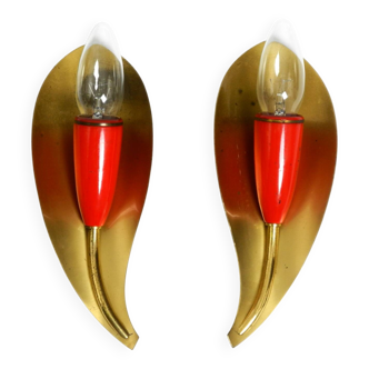 Two original Mid Century Modern brass sconces