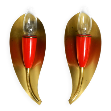 Two original Mid Century Modern brass sconces