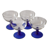 Set of 4 glass (ice cream) bowls, blue stem, Codec