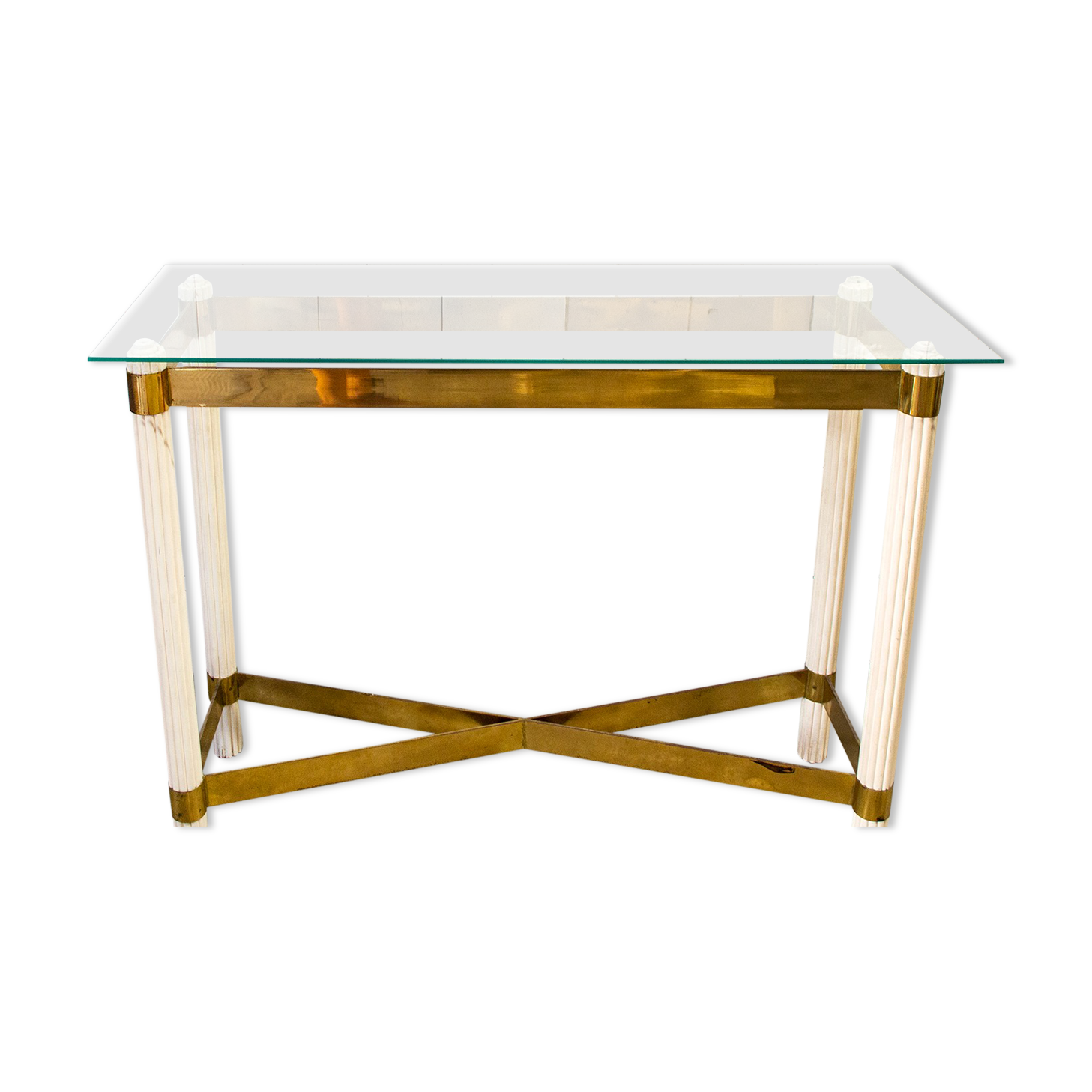 Console in lacquered wood, brass and glass Italy 70s