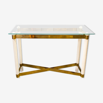 Console in lacquered wood, brass and glass Italy 70s