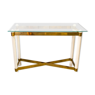 Console in lacquered wood, brass and glass Italy 70s