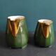 Ensemble de deux pots à lait vintage français en vert et or, Manuguet, Tarbes Lourdes