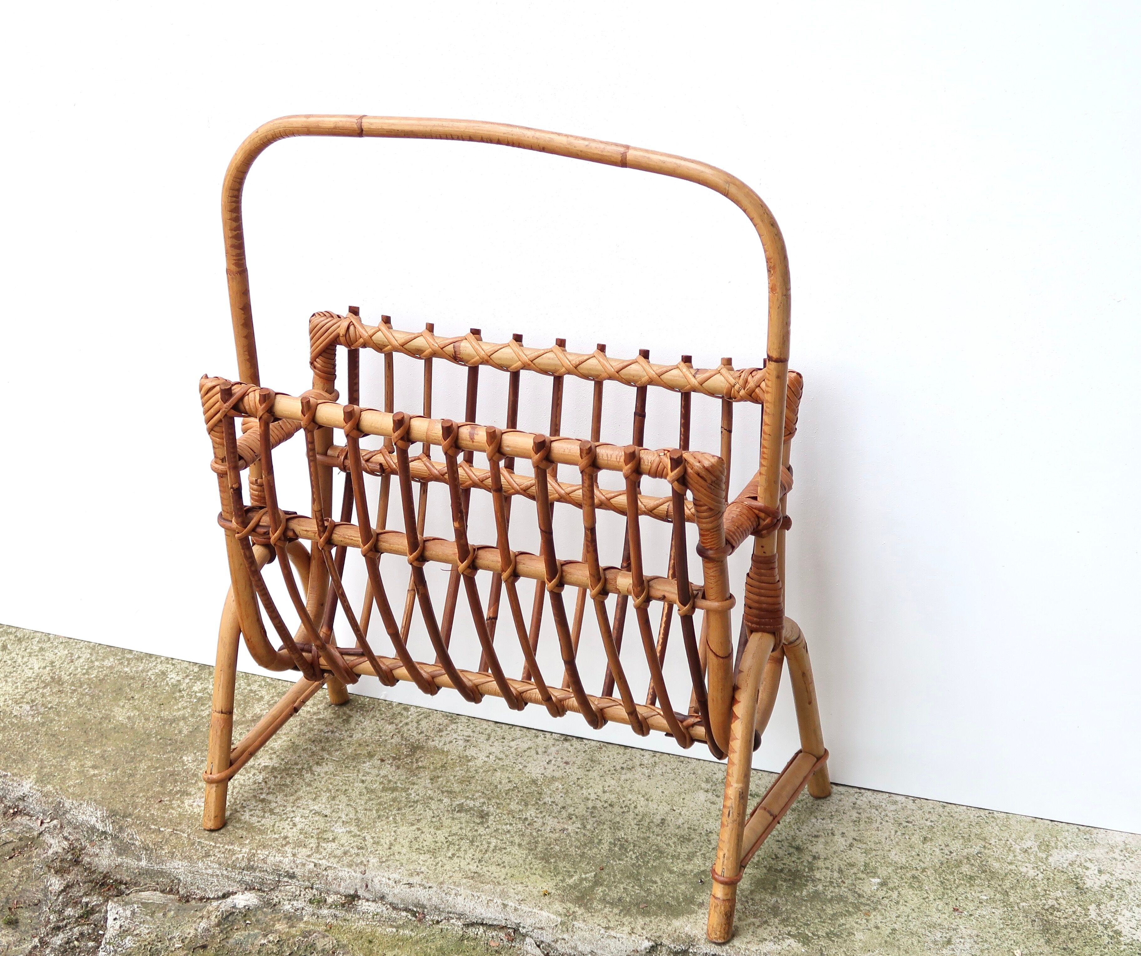 Bamboo and rattan magazine rack, 1950s
