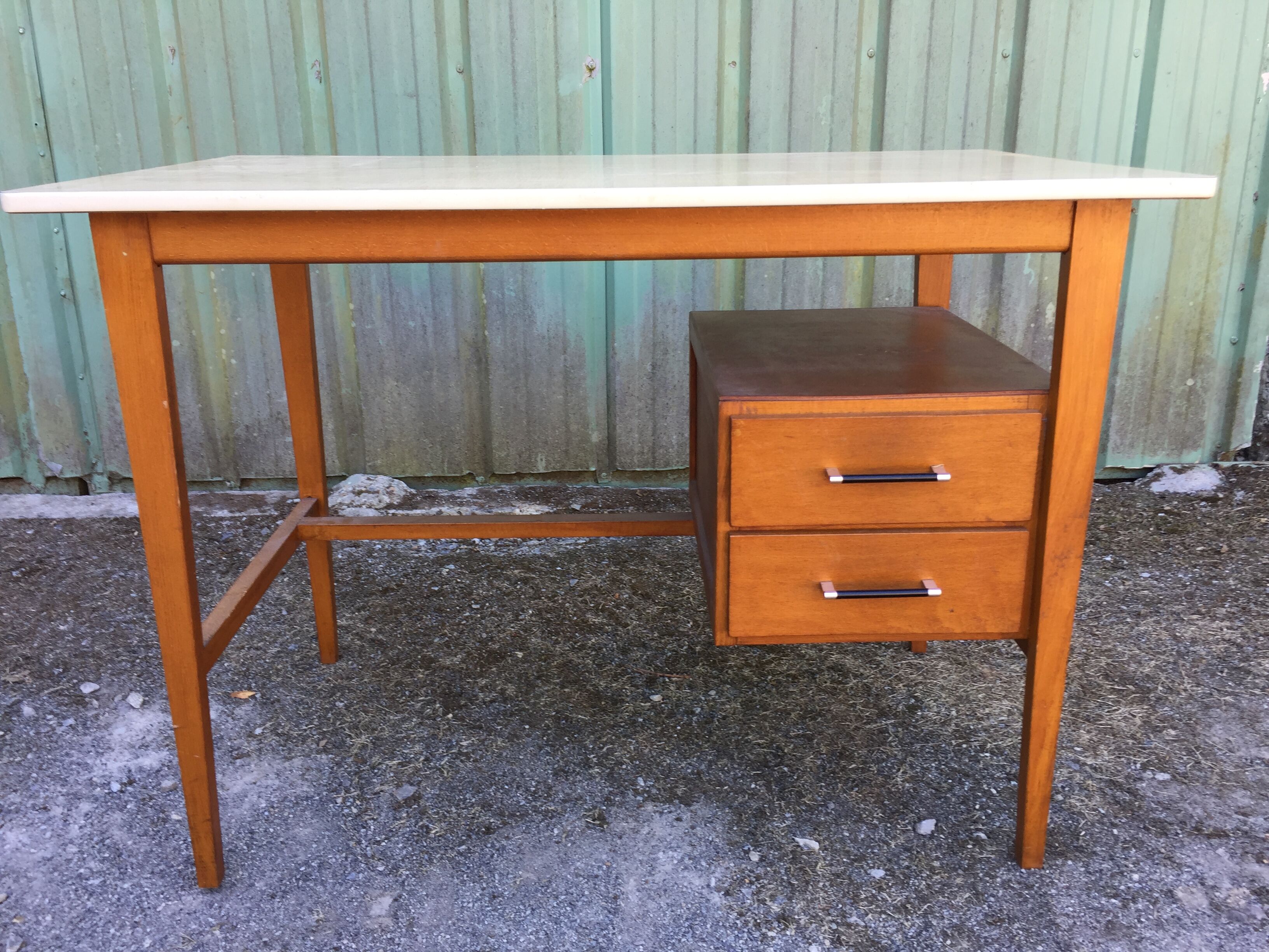Vintage desk with 2 drawers in beech and cp with the Formica top