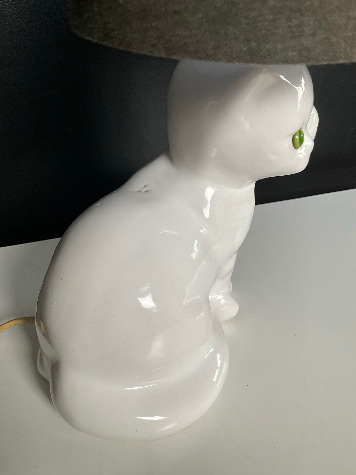 Vintage ceramic enamel cat lamp from the 1970s.