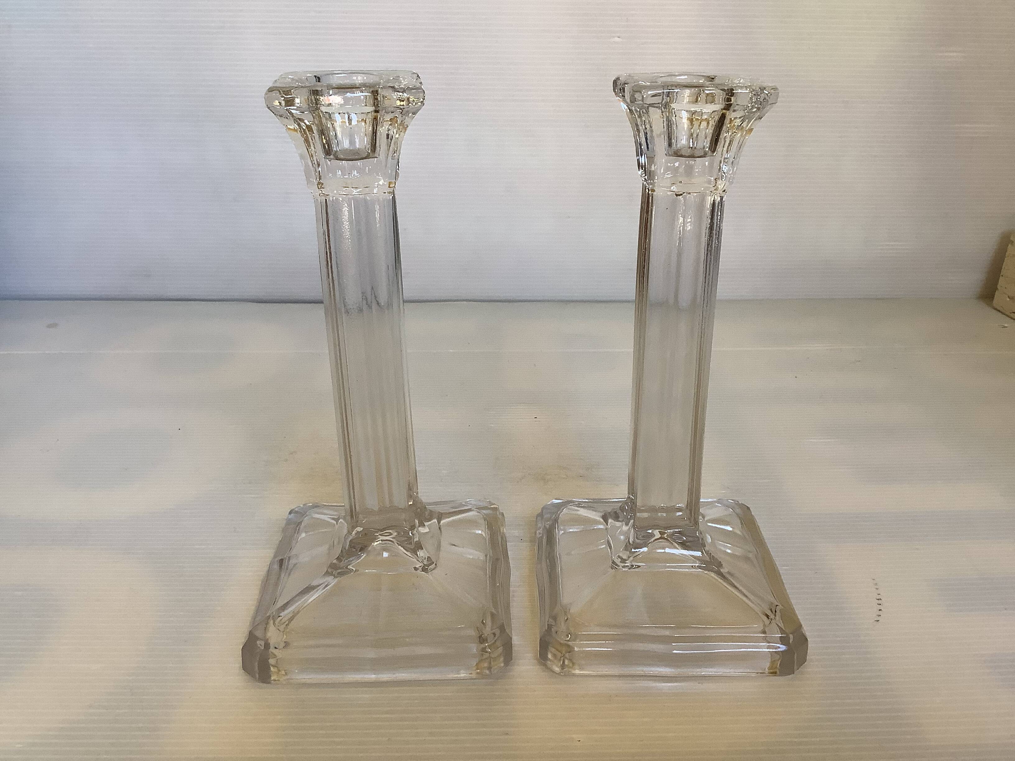 Pair of geometric art deco candlesticks