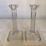 Pair of geometric art deco candlesticks