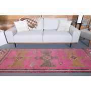 Vintage Turkish Hand-Knotted Wool Cotton Pink Runner Rug 90x298