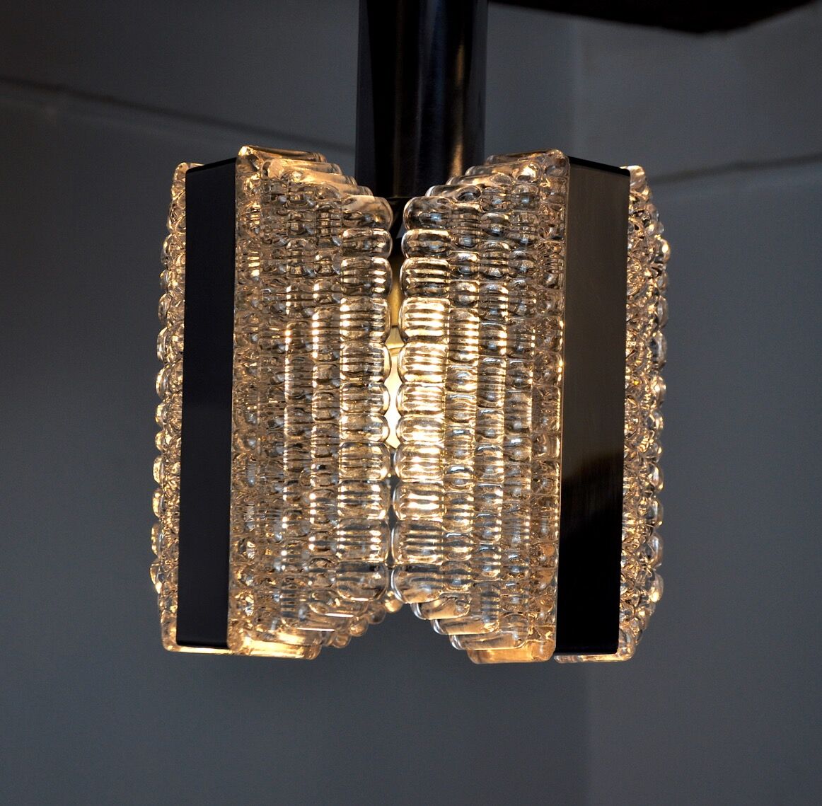 Lustre Kaiser Leuchten, cristaux texturés, Allemagne, 1960