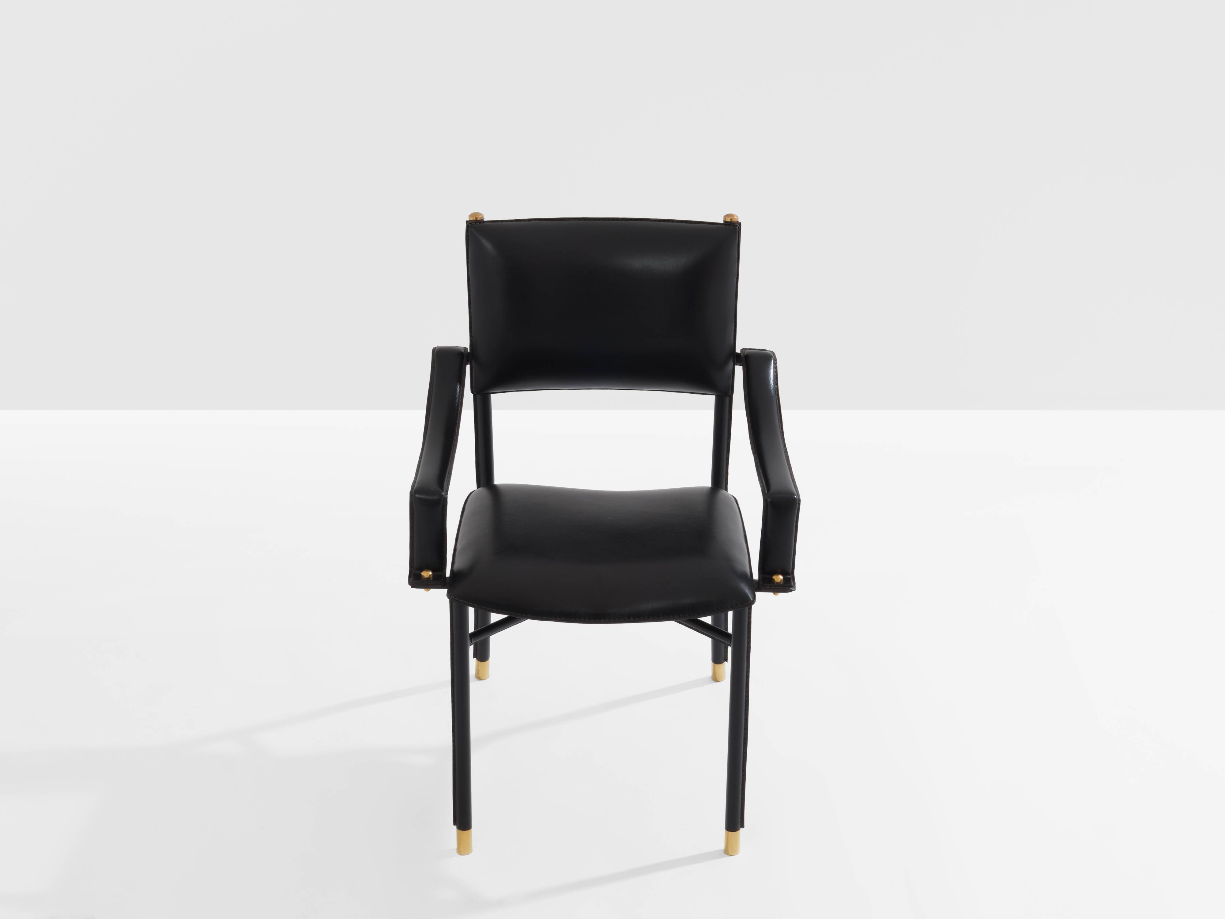 Jacques Adnet black leather brass office chair 1950