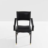 Jacques Adnet black leather brass office chair 1950