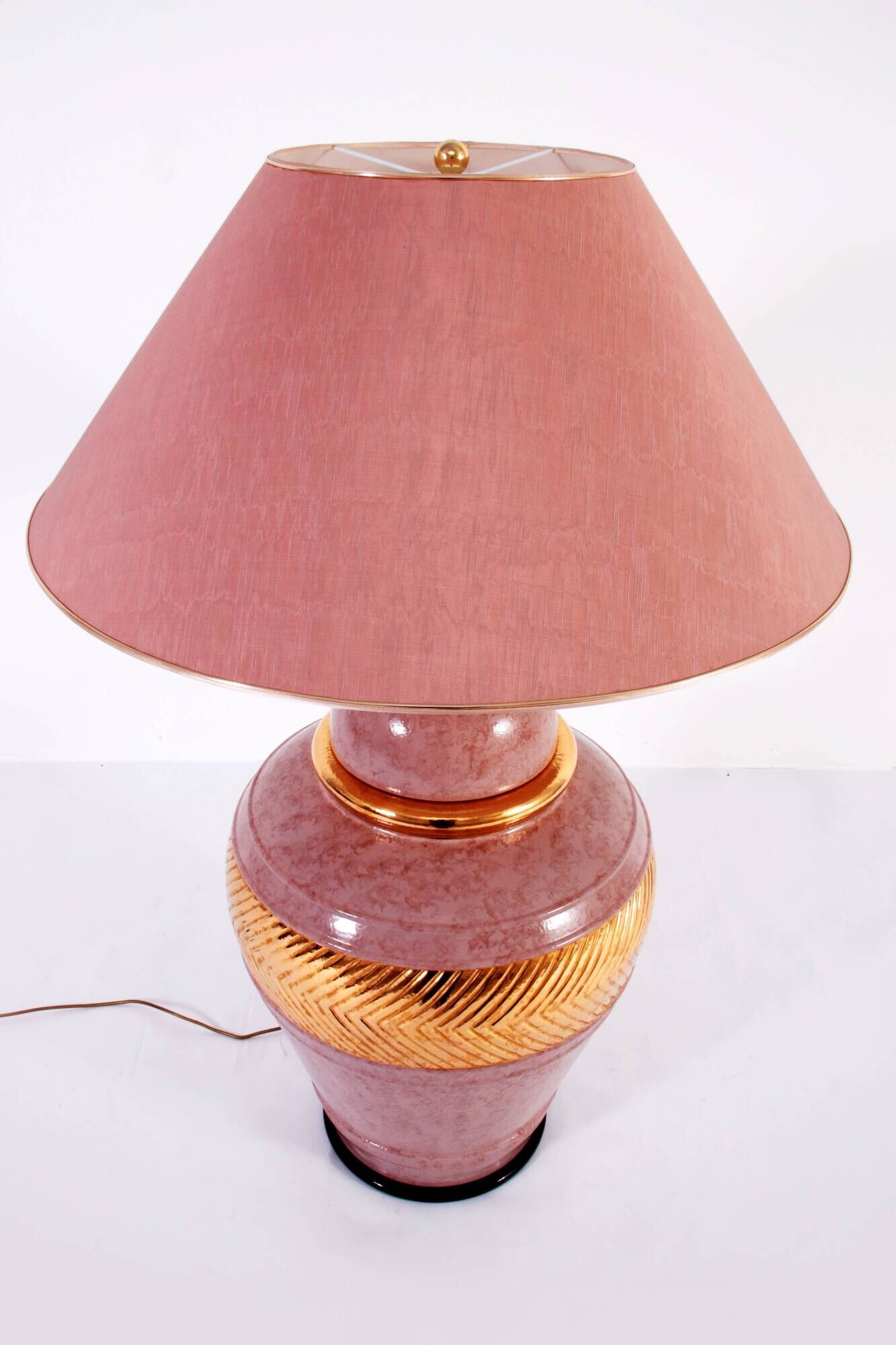 Large Italian Vintage Porcelain Lamp with Gold Detail