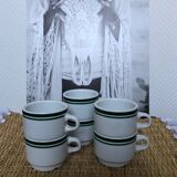 Lot 6 white porcelain cups green stripe