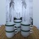 Lot 6 tasses en porcelaine blanc rayure vert