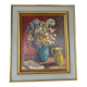 Tableau ancien nature morte "Bouquet de fleurs et pichet" – Huile sur panne