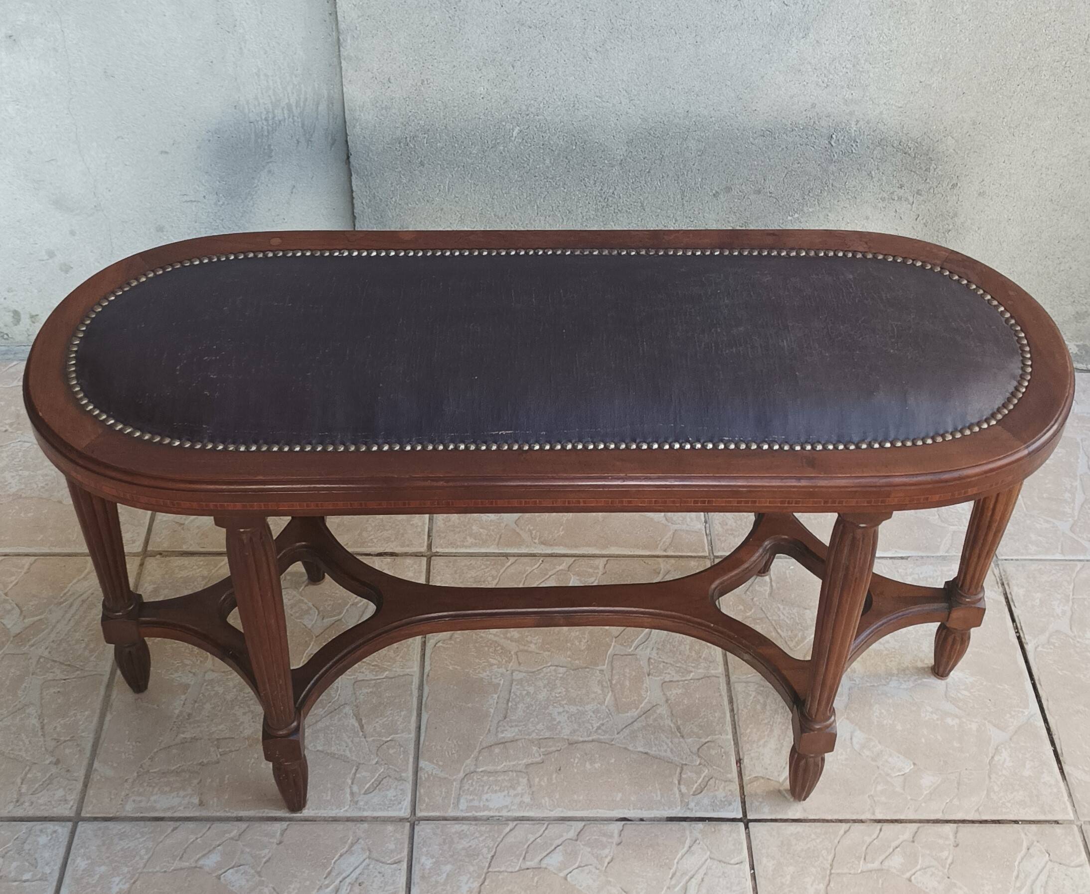 Art Deco stool bench in inlaid walnut
