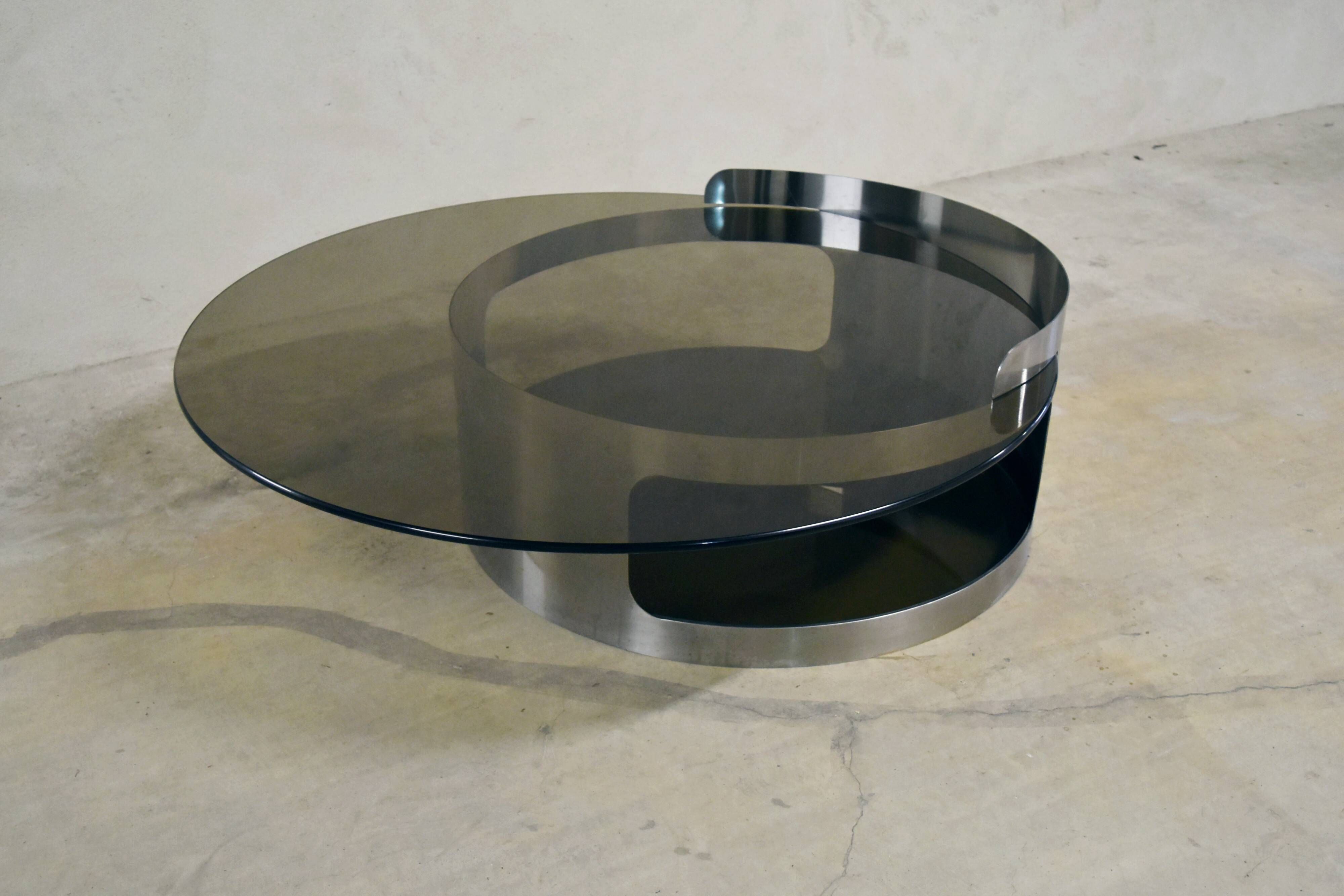 70s brushed steel coffee table