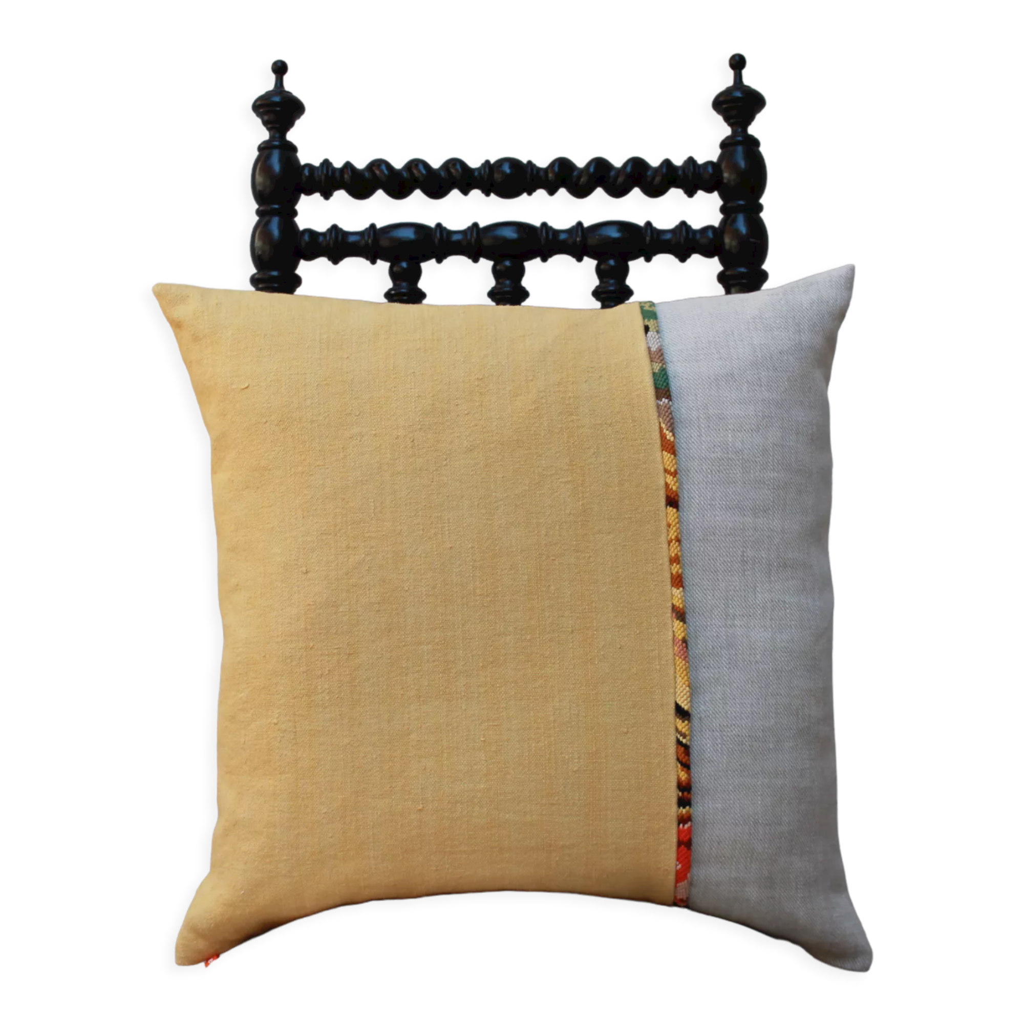 Yellow upcycled cushion "daffodil" - 50x50 cm -linen & hemp & canvas