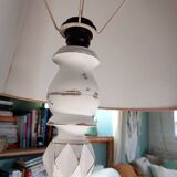Floor lamp with tray and jute lampshade