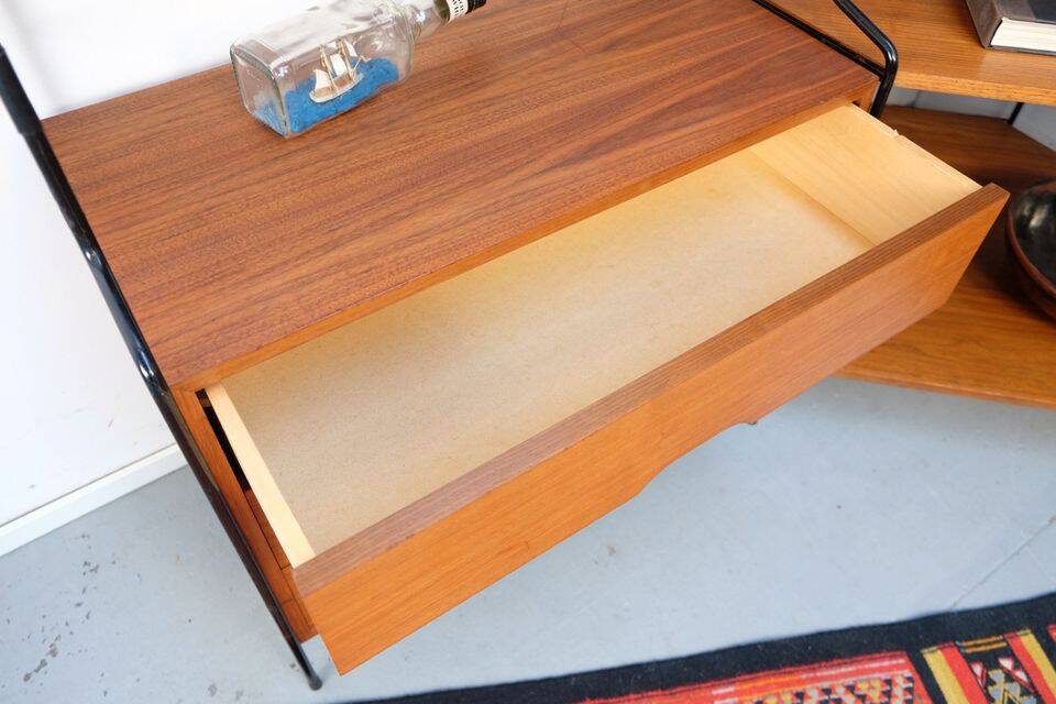WHB teak shelving system, 1960s–70s retro vintage style.