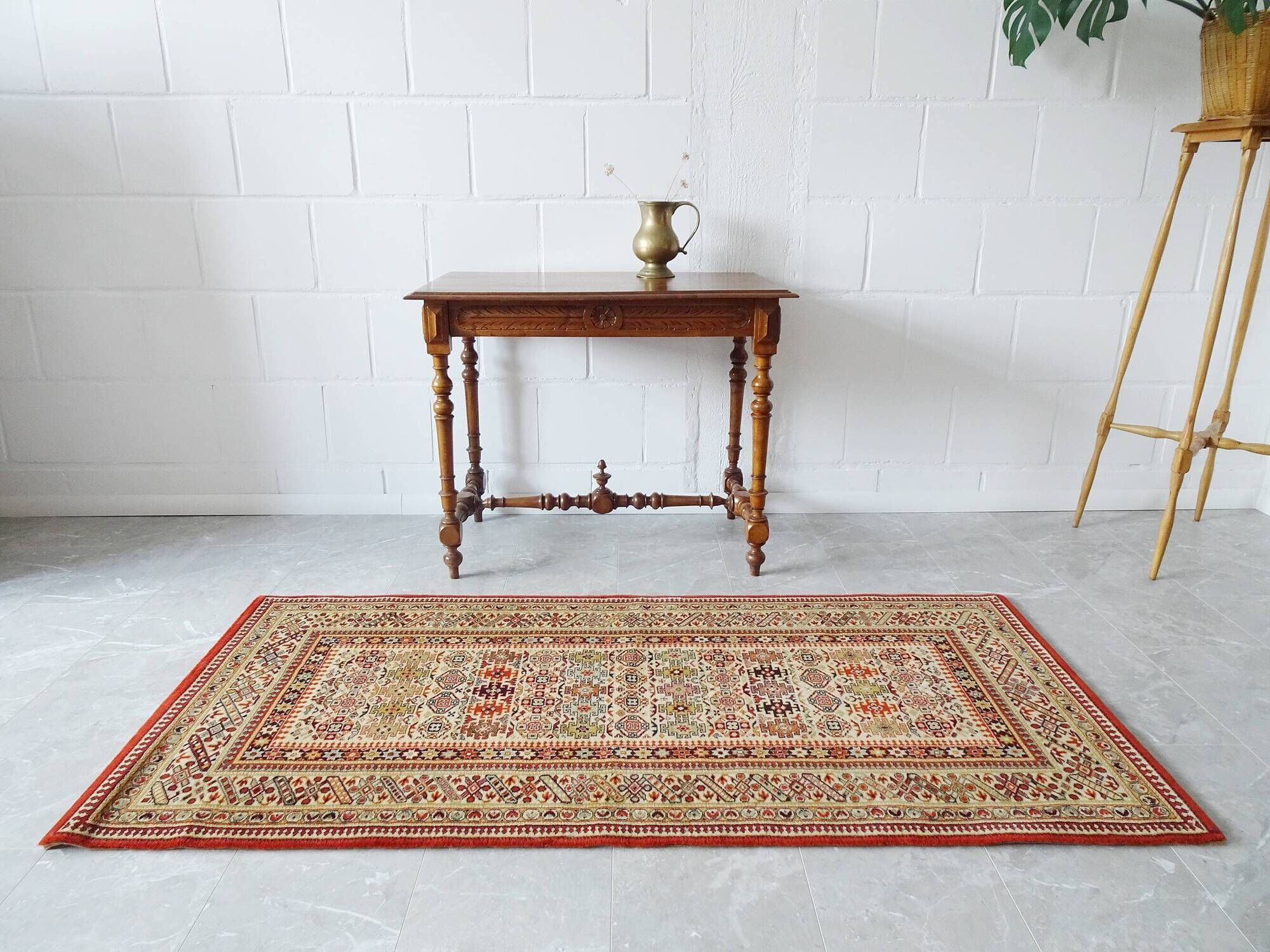 oriental vintage Keshan carpet Adoros, Persian carpet 86 x 180 cm