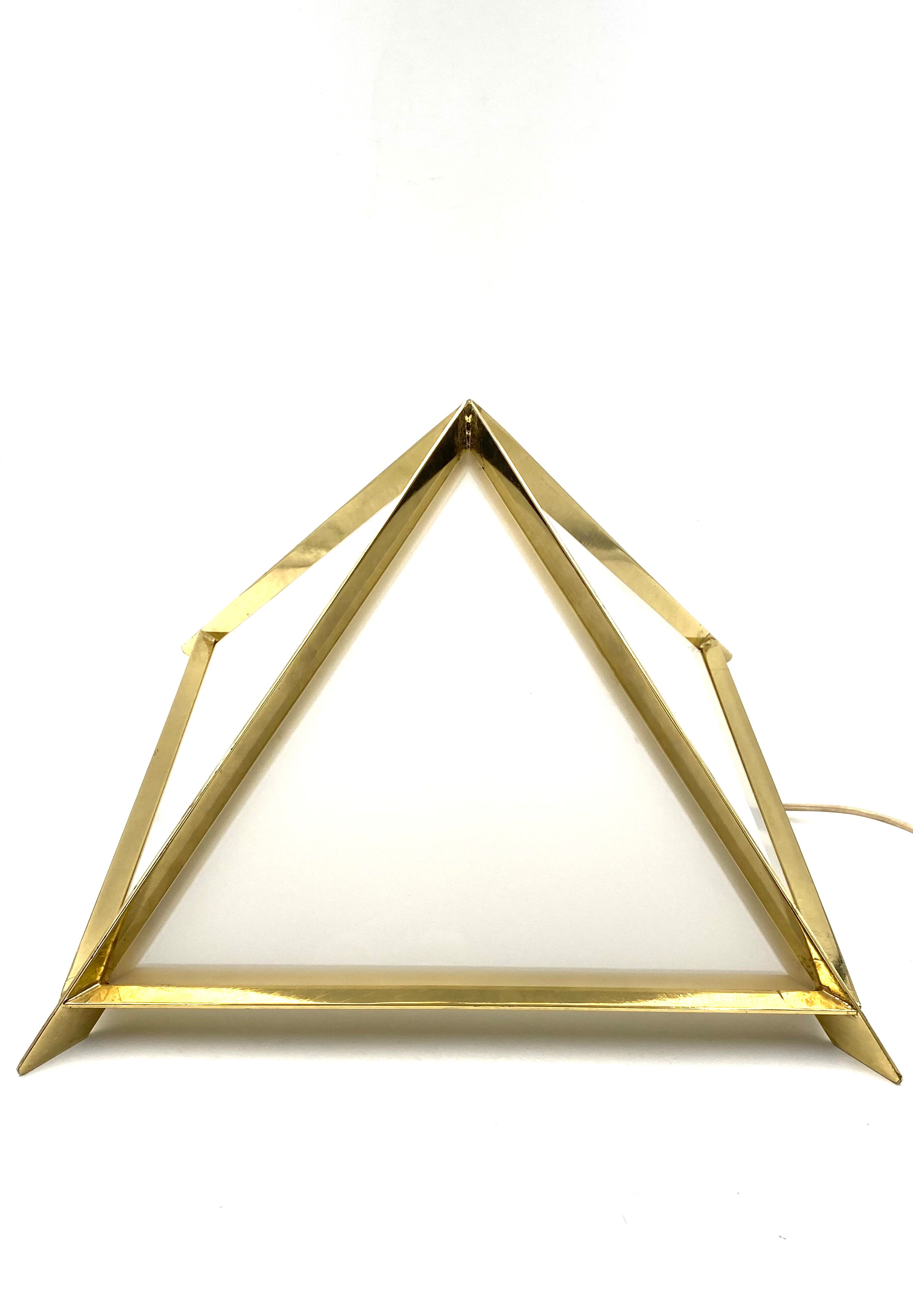 Golden brass Pyramidal table lamp, Christos, Italy 1970