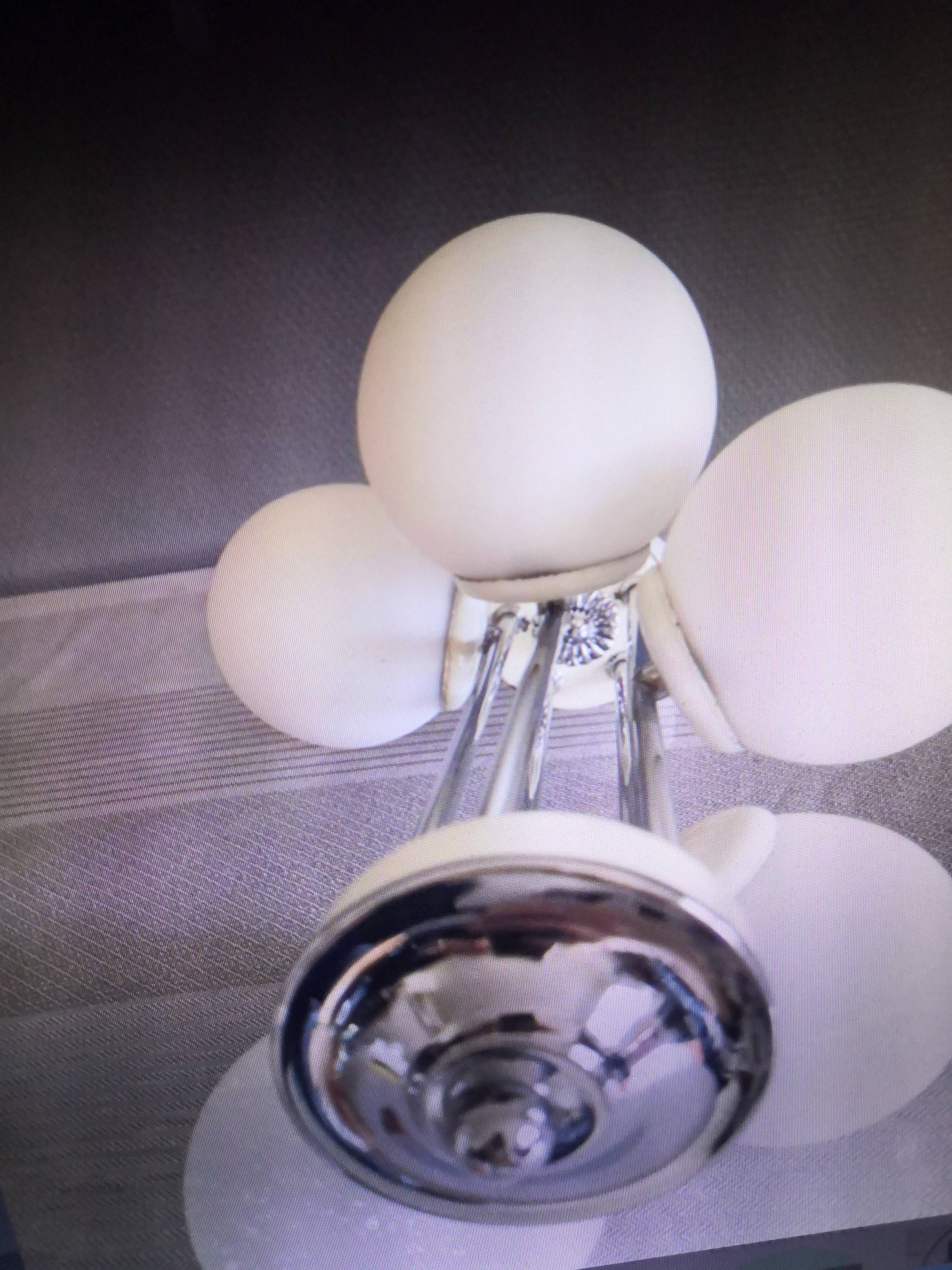 Vintage chandelier 5 opaline glass balls + 2 Space Age Mid-Century wall lights