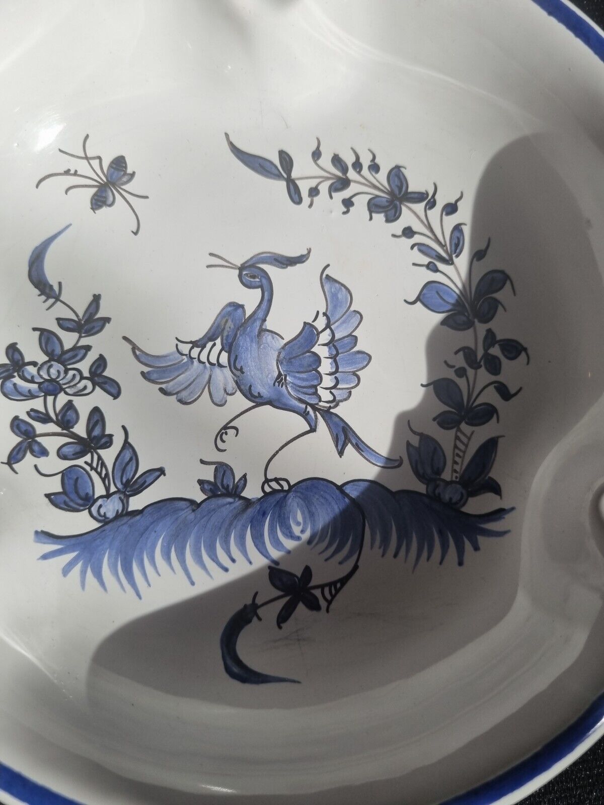 Ashtray earthenware of moustiers with bird pattern by dellerie in moustiers