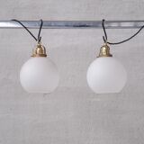 Pair of French Etched Mid-Century Glass Pendant Lights