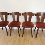 Vintage Tyrolean Dining Chairs: Set of 4, Red Fabric Seat, 1970s