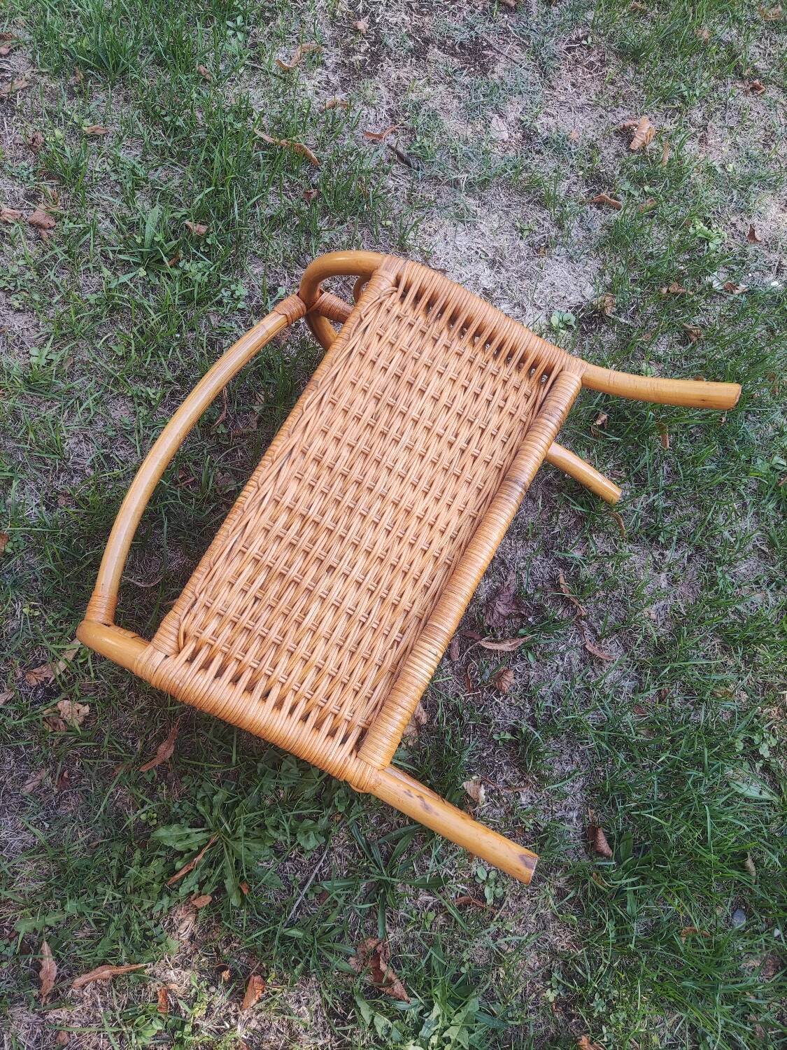 Rattan and wood magazine rack