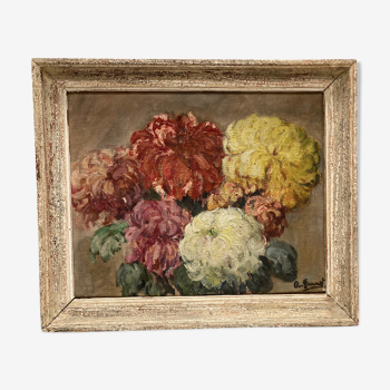 Peinture ancienne bouquet de fleurs