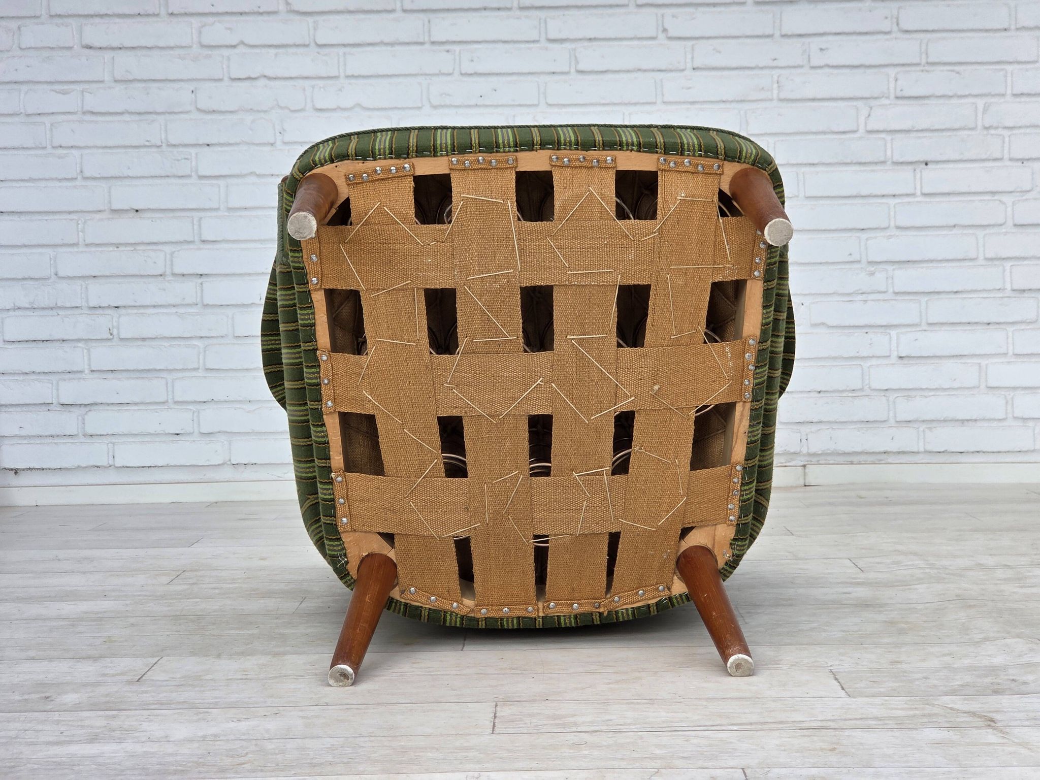 1960s, Danish armchair, green furniture wool, teak wood.