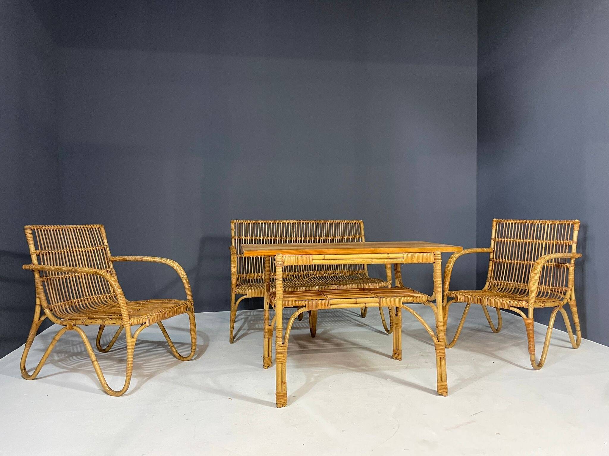 Art Deco rattan seating set, Central Europe, 1930s–1940s