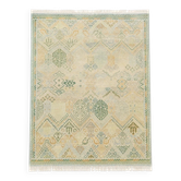 Hand-Knotted Wool Area Rug, Oushak Ivory Sage Green Design Carpet for Living Room