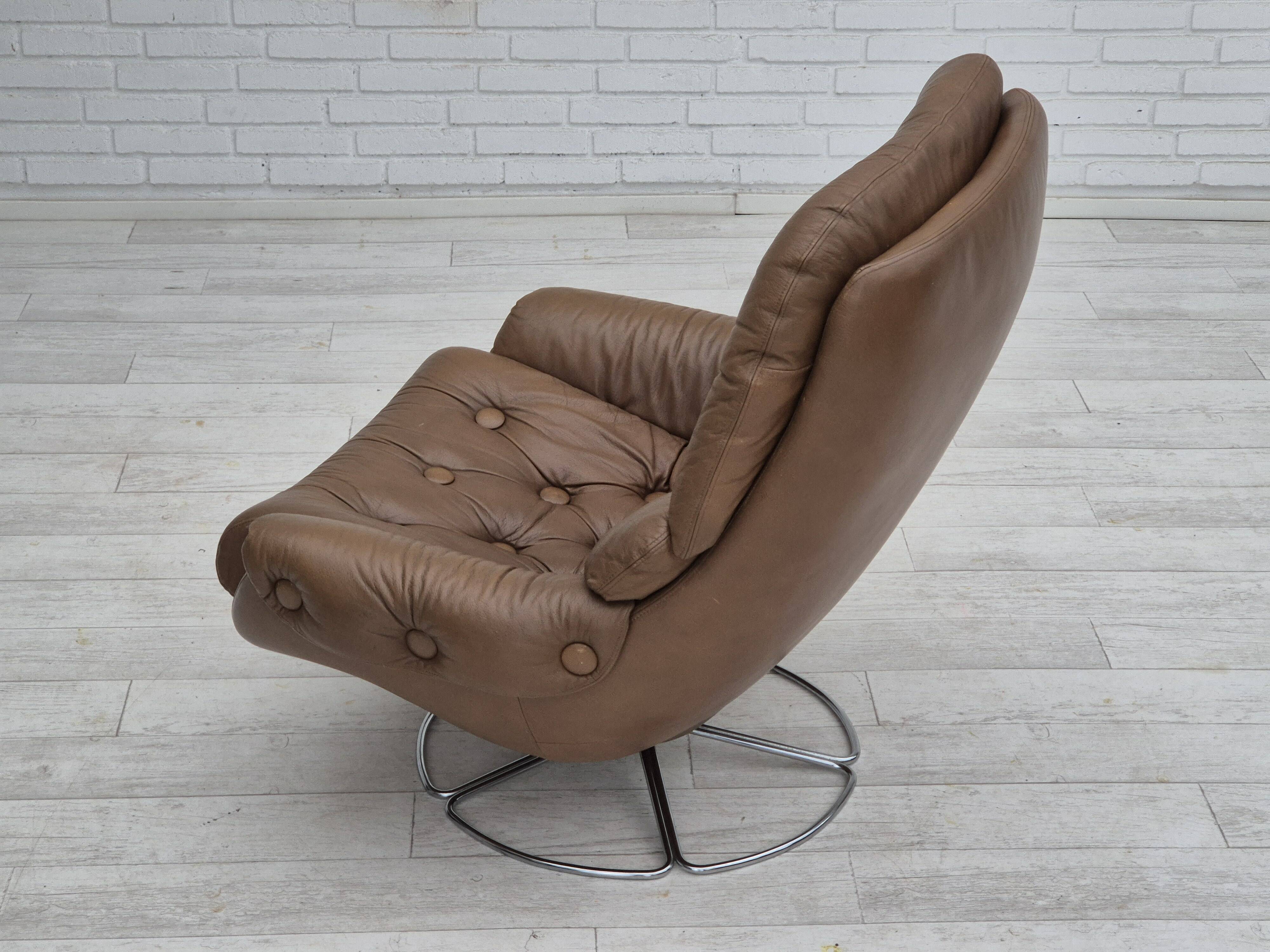 1970s, Scandinavian swivel chair, original condition, brown furniture leather.