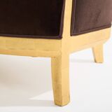 Maurice Dufrène gilded wood bench with brown velvet 1925