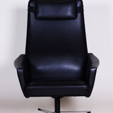 Black leather mid century armchair - 1960s czechia