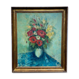 Oil william marcel tramp bouquet of pink poppy flowers