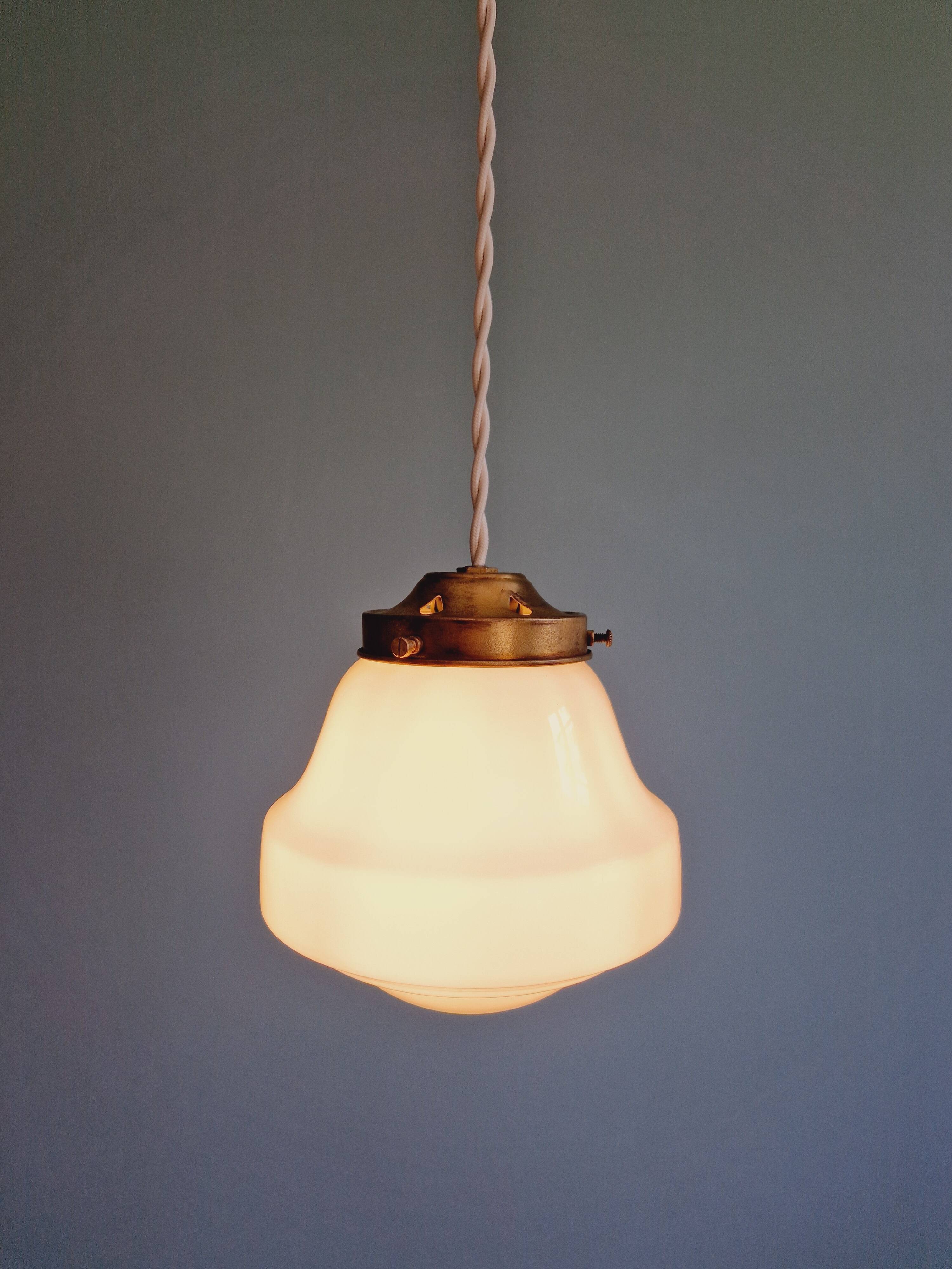 Art Deco pendant light in white opaline glass, 1920s-30s