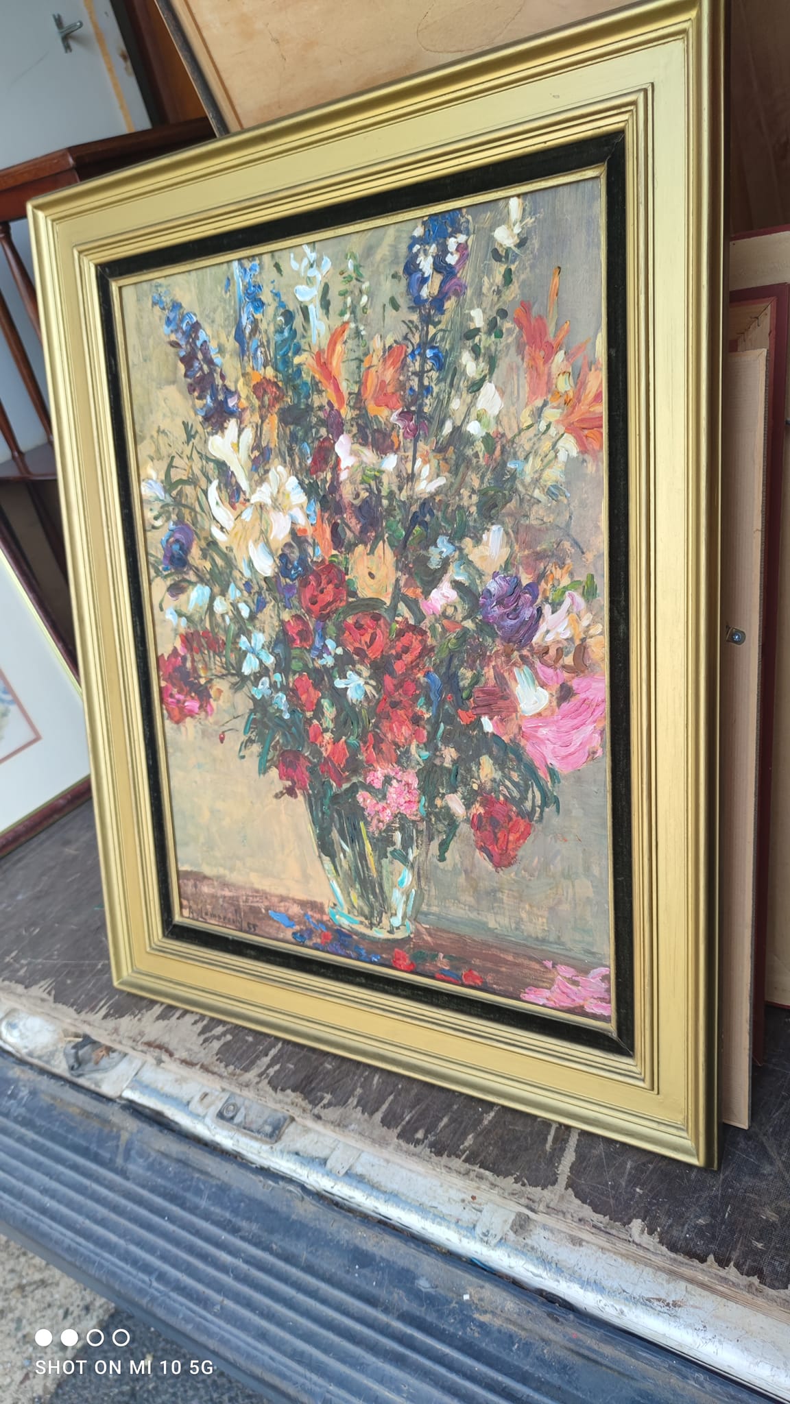 Flower Bouquet Painting by Anton Lamprecht, oil on canvas