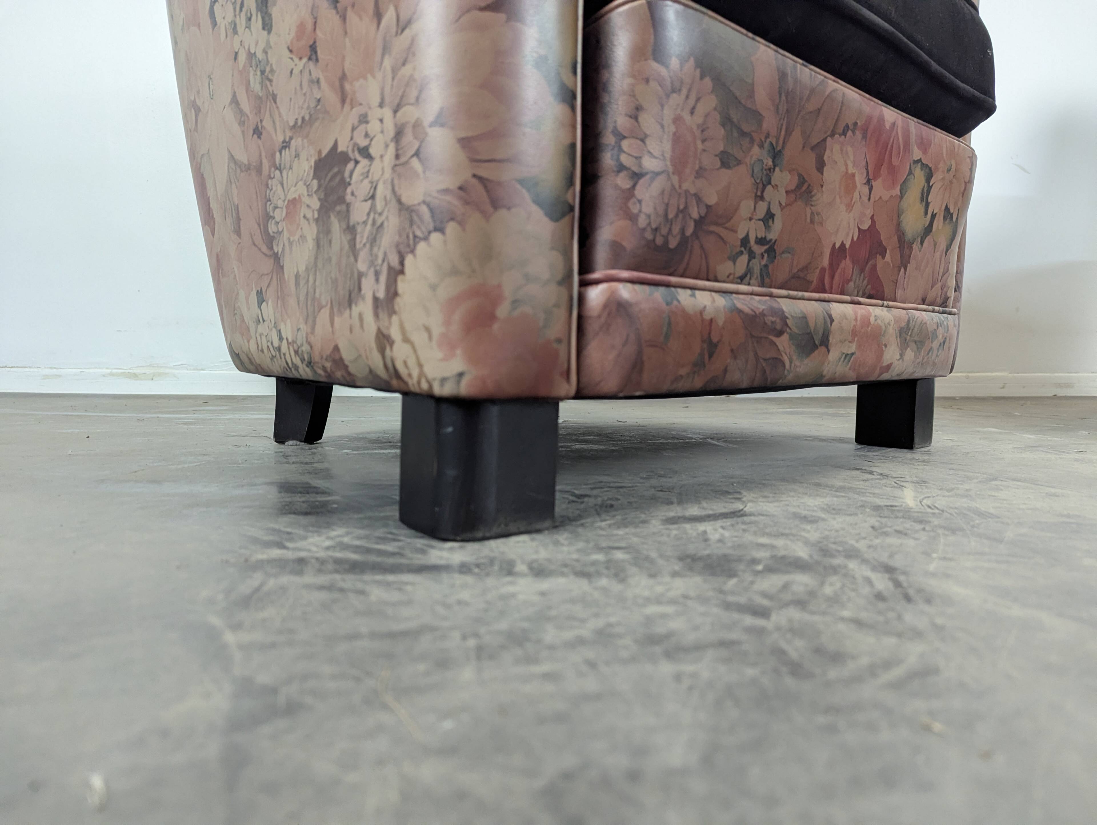 Pair of Roche Bobois armchairs with floral patterns.