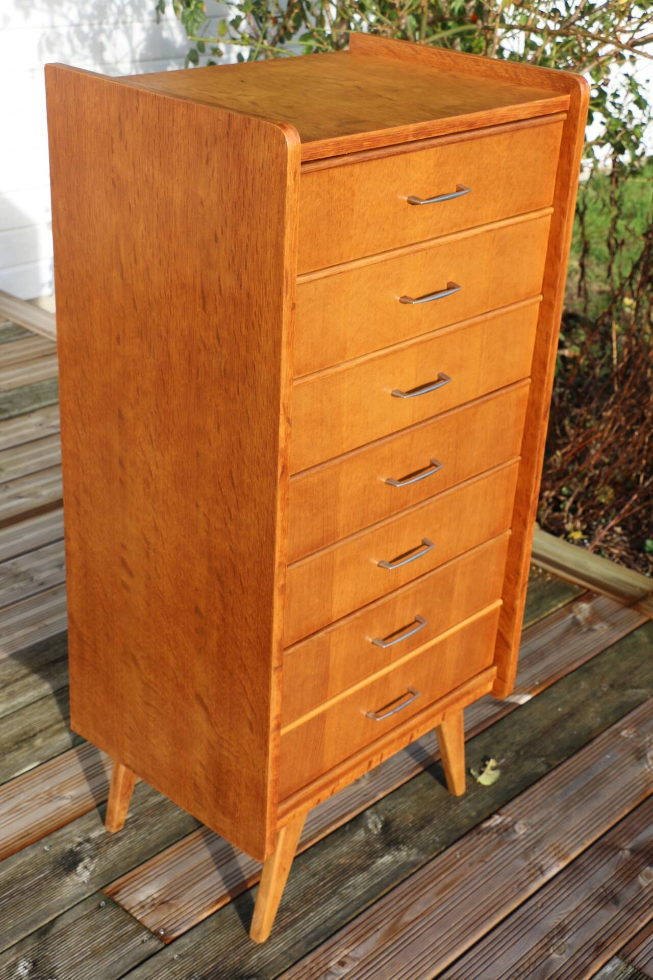 Chiffonnier 7 tiroirs chêne clair 1960
