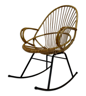 Rocking-chair en rotin vintage Dirk van Sliedregt Rohe Noordwolde