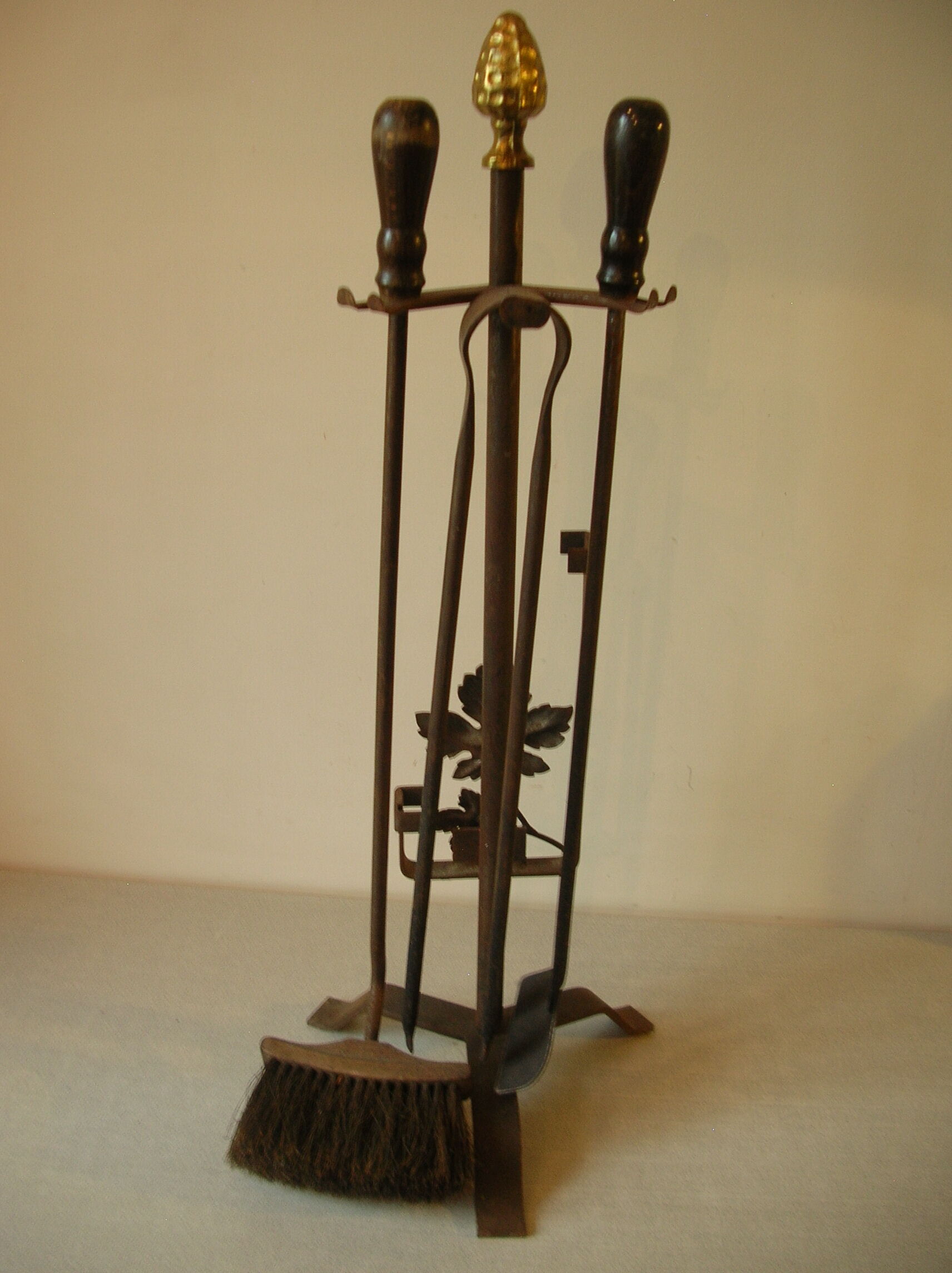 Old fireplace servant 3 wrought iron tools and bronze accessory fireplace