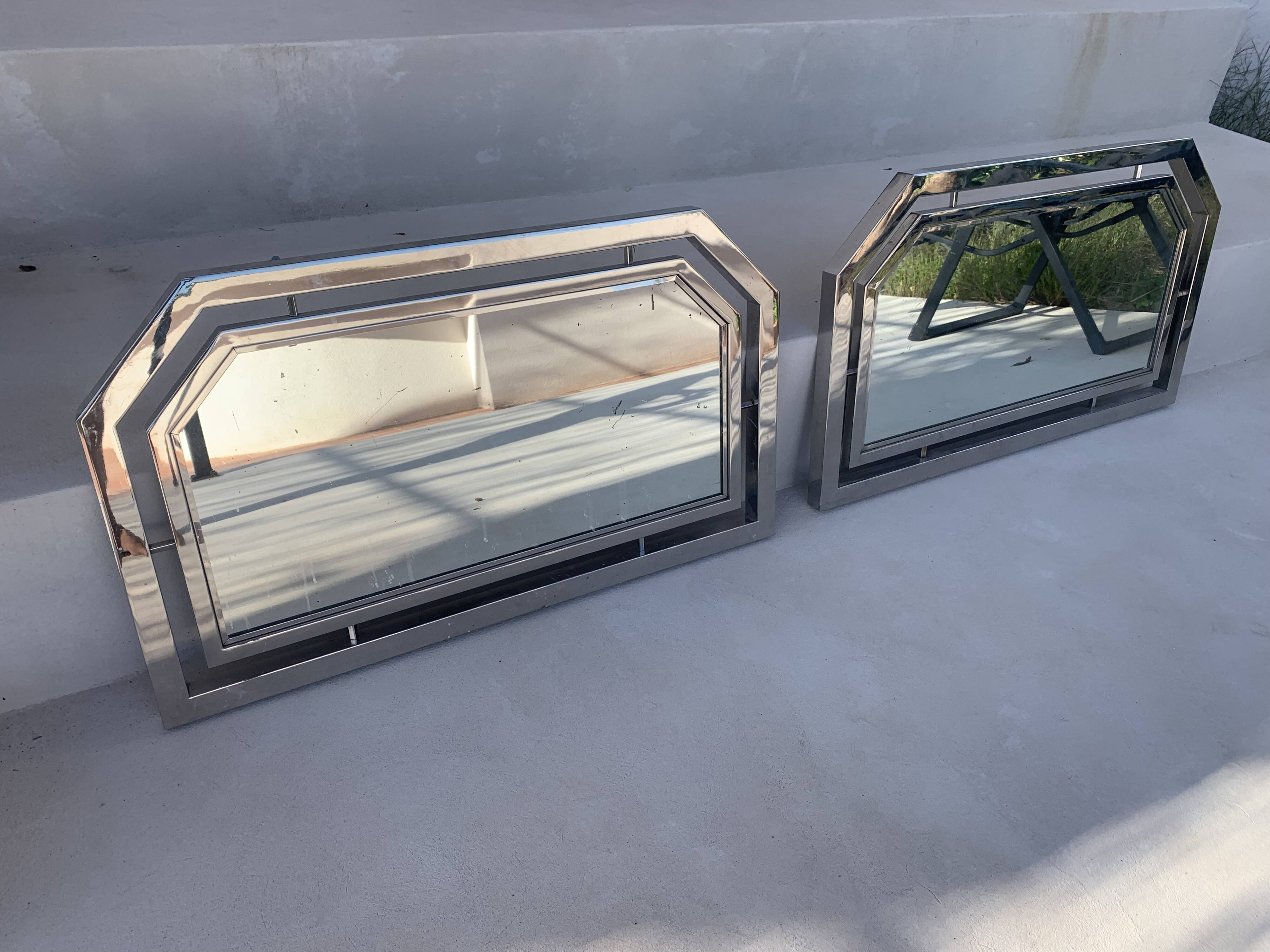 Pair of vintage 1930s Art Deco chrome-plated metal mirrors - 103 x 60 cm