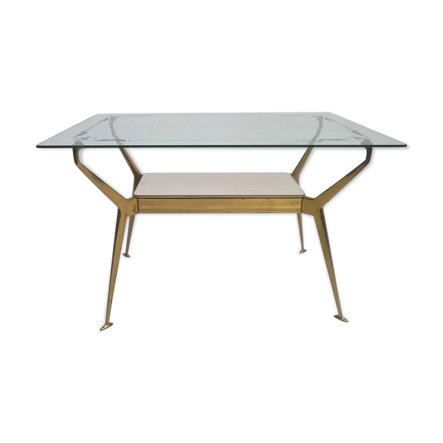 Table basse en verre et en laiton Italie 1950s
