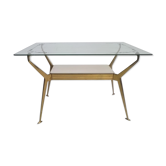 Table basse en verre et en laiton Italie 1950s